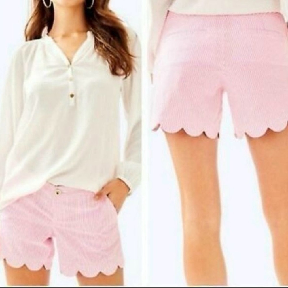 Lilly Pulitzer Seersucker Buttercup Shorts Pink & White Women Size 0
